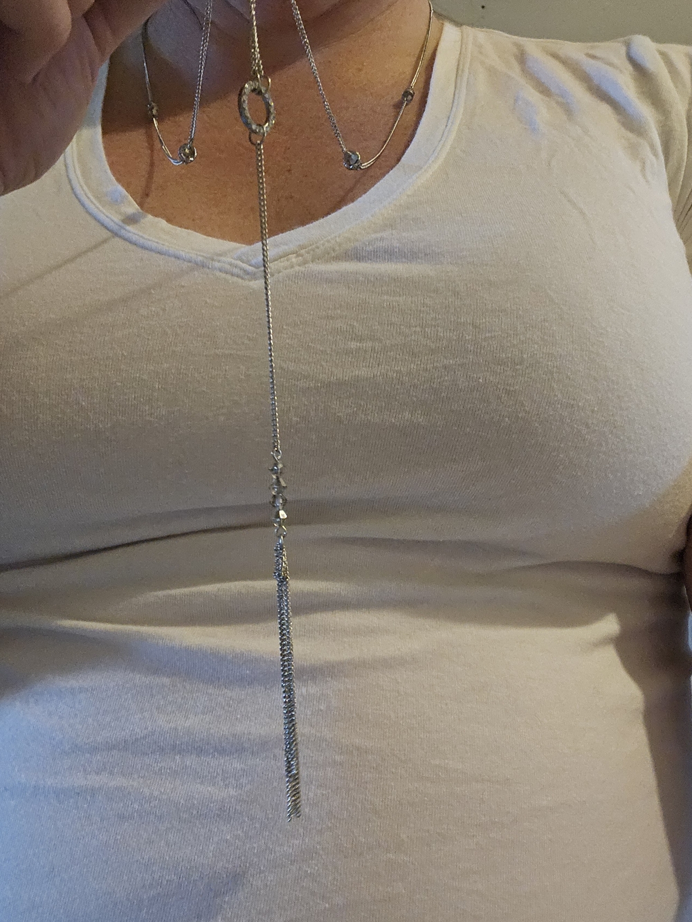 Elegant Silver Lariat Necklace with Tassel